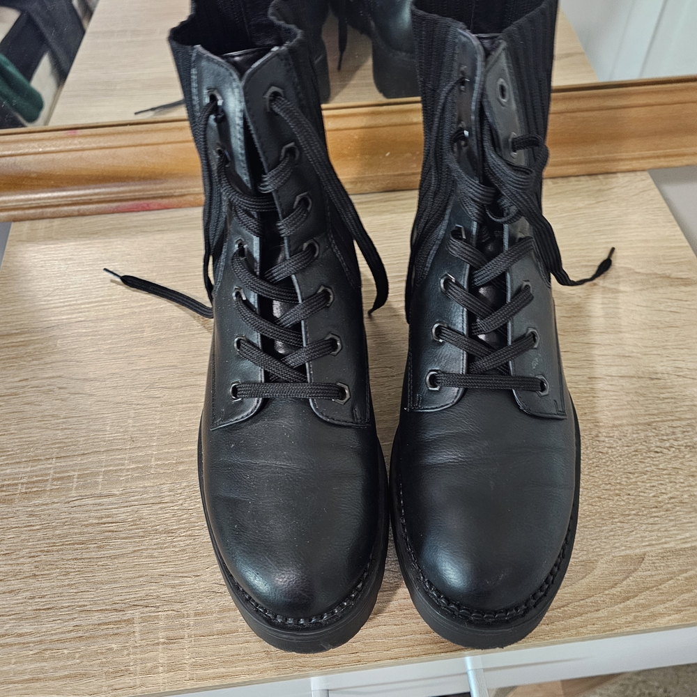 Hannah Black Lace-Up Combat Boots